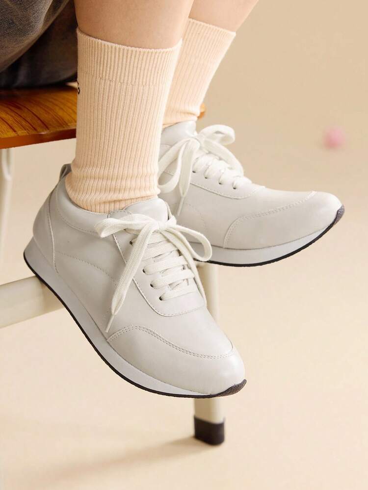 CUCCOO EASI Women's Fashion Casual Sports Sneakers Lace-Up Tie Campus Comfortable Versatile Student Shoes Outdoor Running Non-Slip Shoes Daily Wear Office Comfortable White Shoes