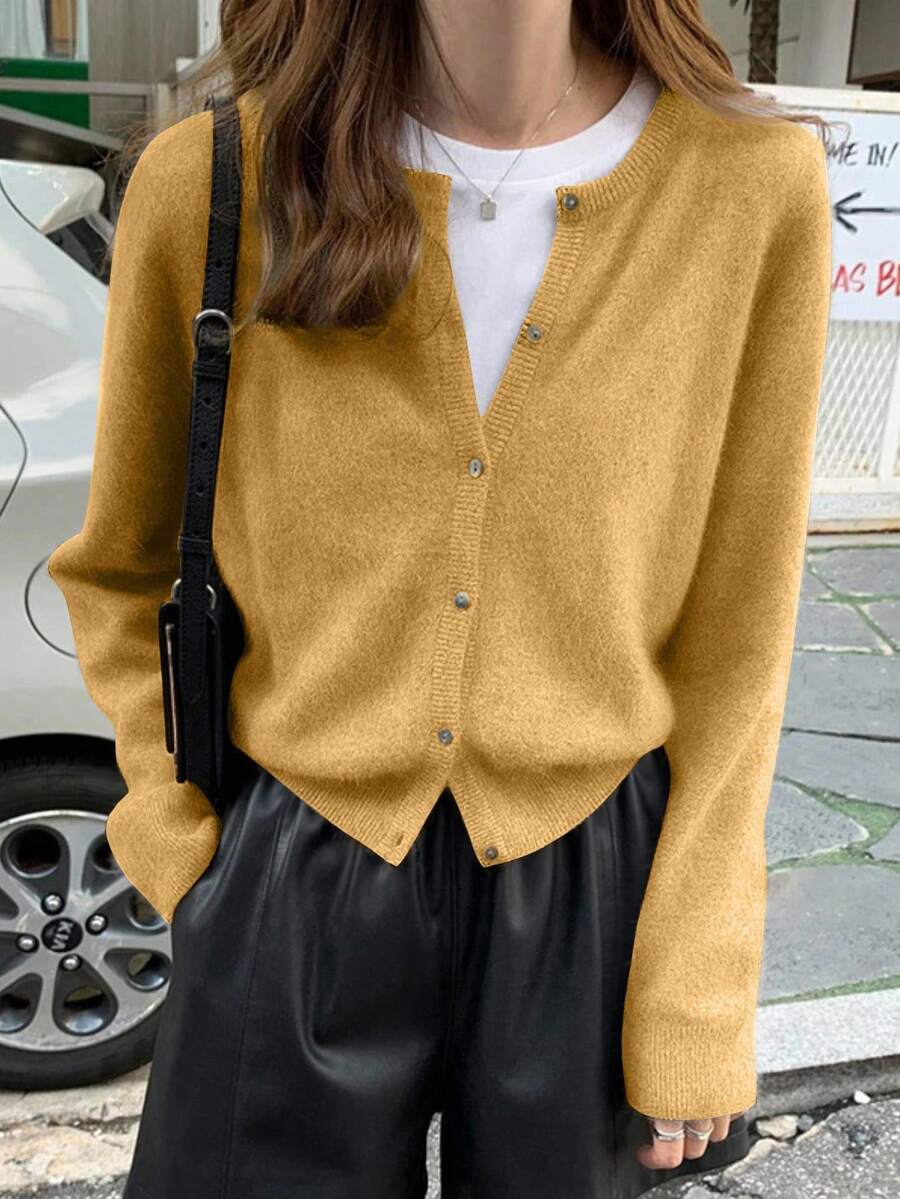 INAWLY Women's Solid Color Drop Shoulder Long Sleeve Single-Breasted Casual Cardigan, Autumn