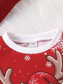 2 Stücke Baby/Kleinkind Jungen Weihnachts-Themen Grafik Rundhals Langarm Top und Hose Set - Rot - Übersicht 7