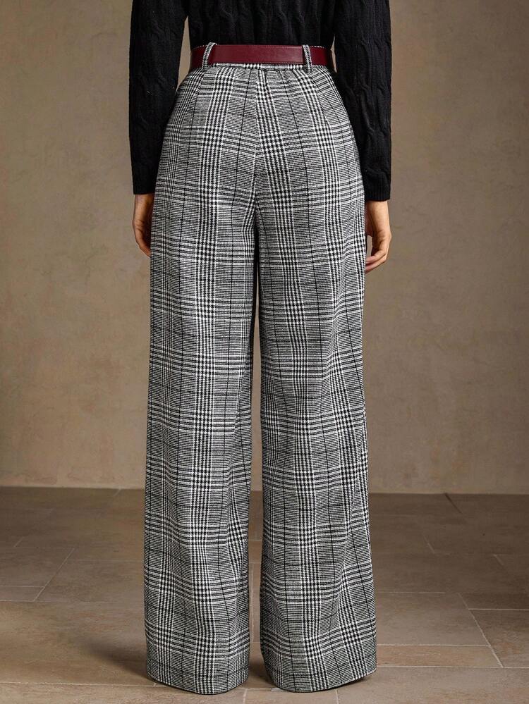Pantalon droit à imprimé pied-de-poule