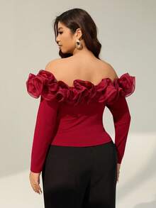 Auralis Plus Size Women's And Fashion Red Top For Women, Elegant And Comfortable Daily Three-Dimensional Lace One-Shoulder Red Slim-Fit Top, Party Red Top, Outfits, New Year Red Spring - Red - View 3