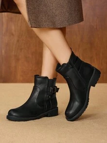 CUCCOO BIZCHIC 女式基本款黑色厚底中筒靴 - 黑色 - 查看 3