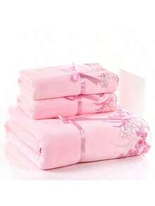 3-Piece Set, Lace Trim Towel + Bath Towel Set, Superfine Fiber Soft Quick-Drying Lint-Free Fade-Resistant Set, High-End Elegant Advertising Gift Daily Necessities Towel & Bath Towel - 35*75cm*2+70*140cm - View 2