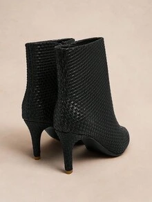 Rosivie Women's Fashion Commuter Solid Color Textured Pointed Toe Mid-Calf Boots - Black - View 6
