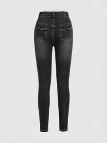 SHEIN Girlism Tween Girl  Y2K Spring Summer Solid Washed Distressed  Denim Jeans,Girls Summer Clothes Pants Outfits, School, Campus, College