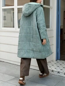 SHEIN LUNE 大码纯色极简连帽长袖外套，休闲日常穿搭，秋冬商务休闲工作教师办公室适用，适合日常穿着、度假优雅造型、办公室女神风。 - 綠色 - 查看 2