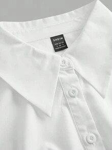 Aloruh Áo sơ mi nữ màu trắng trơn thanh lịch, tay ngắn, xếp ly ở eo, thích hợp cho công sở và mặc hàng ngày, mùa xuân/hè. - Nhiều màu - Xem 9