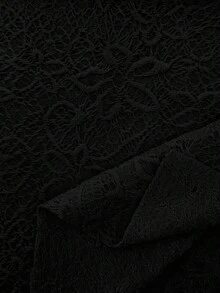 SHEIN LUNE قميص نسائي أنيق بلون أحادي ونسيج مزخرف مع أزرار أمامية، خريفي - الأسود - مشاهدة 7