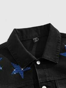 ROMWE MEN Street Life Men's Casual Rhinestone Five-Pointed Star Denim Jacket, Street Fashion - Blue - View 3