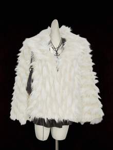 SHEIN ICON Women's Solid Color Faux Fur Fashionable Long Sleeve Short Versatile Winter Jacket Winter Coat Fur Coat Teddy Coat - Apricot - View 5