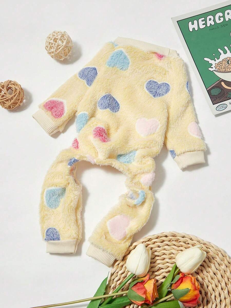 PETSIN 1 件宠物保暖连体衣，带心形图案，适合中小型猫狗 - 彩色 - 查看 1