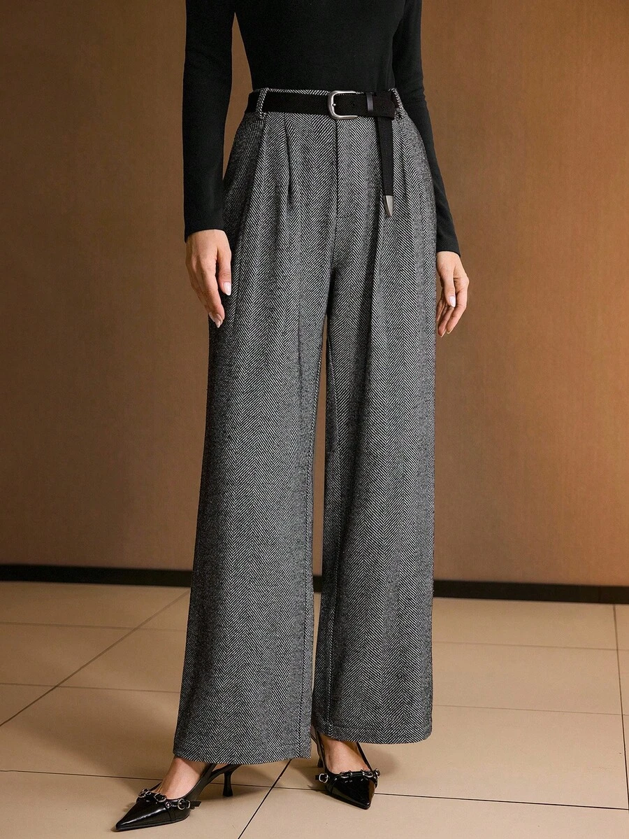 MOTF PREMIUM 简约休闲人字纹厚西装裤（配黑色腰带）