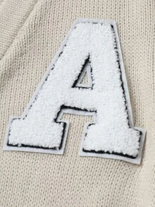Manfinity Campus Court Áo khoác cardigan nam tay dài dệt kim kiểu dáng thường ngày với họa tiết chữ cái, trái tim và dây cáp, thích hợp cho mùa thu/đông. - Màu be - Xem 4