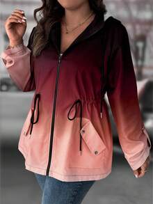 Ombre Print Drawstring Waist Loose Jacket - Red - View 1
