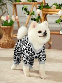 PETSIN 1 Pet Gray Leopard Print Wool Flannel Jumpsuit - Multicolor - View 9