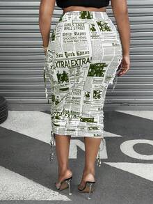 Maweii Plus Size Women Pleated Hem Skirt With Pockets