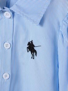 2025款女童（4-7岁）可爱条纹衬衫，长袖设计，时尚刺绣学院风，秋冬百搭 - 藍色 - 查看 10