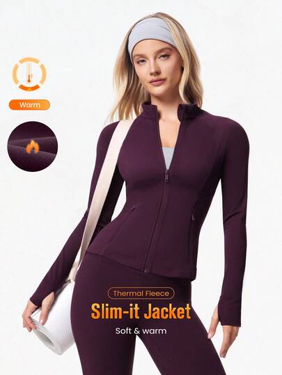 GLOWMODE FeatherFit™-Warm Slim-It It's Chilly Fleece-Lined Slim Fit Long Sleeve Jacket With Thumbholes Autumn Winter Yoga Daily Casual