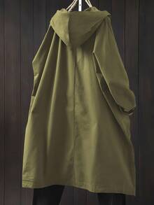 Joress 大码休闲连帽长款夹克，带大口袋