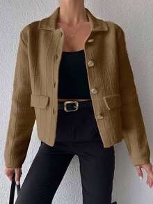 EURMUSE 女士纯色前扣优雅通勤长袖开衫