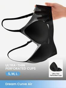 LUVLETTE Dream Curve Air Wireless Seamless Breathable Sheer T-Shirt Plunge No Show Underwear Black Airy Sticky Basic SizeFreedom Bra Also Suitable For Teen Girl & Young & Kid