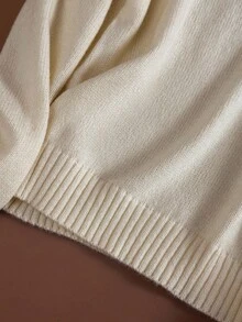 Franclia Áo len dệt kim ve áo tương phản kiểu Pháp, màu mơ, thu đông, áo len dài tay thanh lịch, giản dị, đi làm hàng ngày, phong cách cổ điển mới, mùa trở lại trường, mùa đông, mùa thu, mùa thu - Màu be - Xem 7