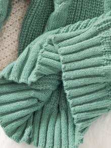 SHEIN Playful Pals Casual Solid Color Knit Long Sleeve Crew Neck Top With Twist Floral Design, Versatile Baby Knit Sweater Green Baby Sweater Baby Boy Sweater Baby Girl Sweater Cable Knit Baby Sweater Baby Boys Winter Clothes Baby Boys Fall Clothes Baby Boys Fall Outfits - Army Green - View 7