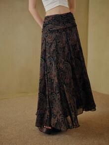 MOTF STUDIO 佩斯利印花褶饰高腰喇叭裙 - 彩色 - 查看 5