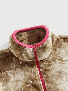 ROMWE MEN Street Life Men's Contrast Color High Neck Drop Shoulder Zipper Casual Sweatshirt , Fall - Pink - View 3