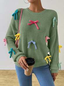 EURMUSE Women's Casual Bow Decor Sweater, Autumn/Winter,Jumper,Cream Jumper,Jumpers,Black Jumper,Womens Jumper,White Jumper,Women's Jumper,Women's Jumpers - Mint Green - View 5