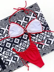 Swim Basics Set de 2 piezas Bikini de unicolor y sexy, para vacaciones en la playa - Rojo - Ver 3