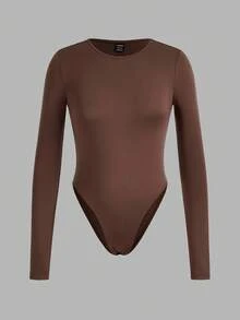 SHEIN EZwear 3pcs Solid Color Versatile Outdoor & Indoor Fitted Bodysuit With Contrast Color, Suitable For Spring & Autumn,Black Bodysuit - Multicolor - View 6