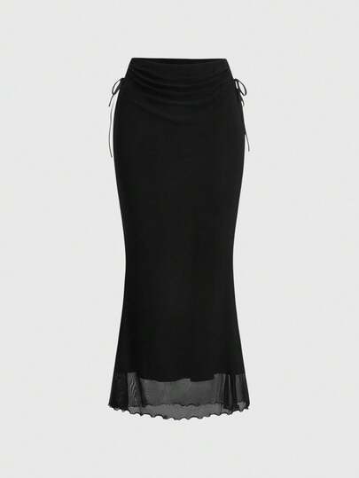 Fairycore Solid Color Drawstring Side Slit Mermaid Skirt