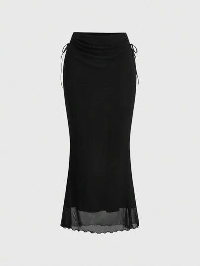 Fairycore Einfarbiger Meerjungfrauenrock Mit Seitlichem Schlitz Und Kordelzug