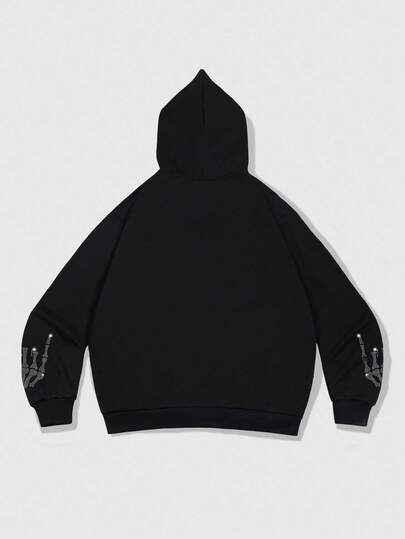 Goth Sudadera con capucha casual y urbana para hombres con cremallera y aplicaciones de rhinestone