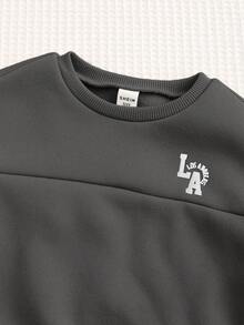 SHEIN Baby Boy Oversized All-Match Round Neck Sweatshirt, Casual Sports, Suitable For Spring, Autumn, Winter, For Home, Outing, School Wear - Dark Grey - View 6