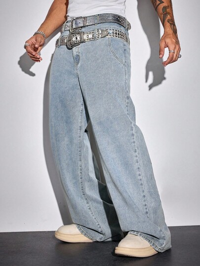 Street Life Jeans casuales de corte recto y holgado para hombres, aptos para uso diario