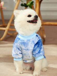 PETSIN 1pc Blue Tie-Dye Plush Fleece Pet Sweatshirt - Multicolor - View 5