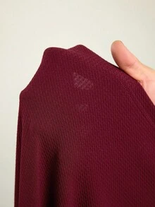 SHEIN Tall 女士休闲圣诞节/情人节红色心形图案开衩扭纹长袖修身中长连衣裙格子女裙 - 酒紅色 - 查看 13
