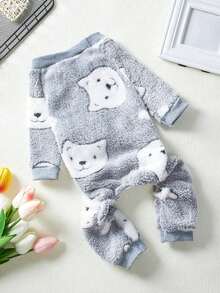 PETSIN 1件宠物灰色豹纹羊毛连体衣 - 彩色 - 查看 1