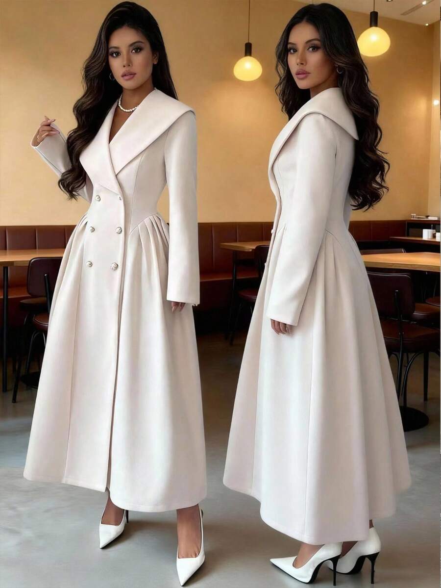 Elenzga Women's Elegant Long Solid Color Overcoat, Standard Size, Autumn/Winter