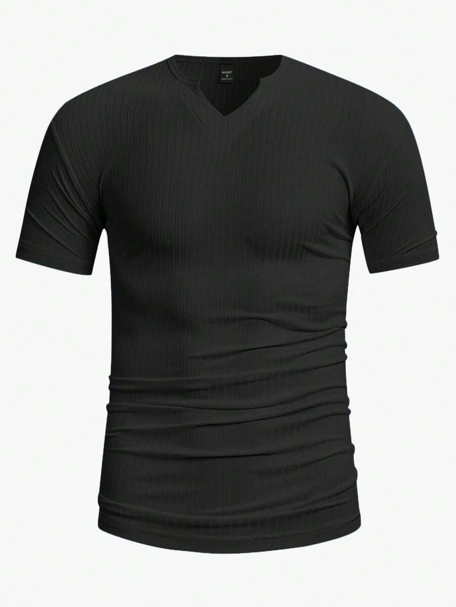 Manfinity Mode Men's Casual V-Neck Short Sleeve T-Shirt For Spring And Summer - Black - View 1