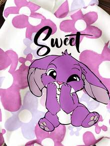 SHEIN Leap Crew Sweat-shirt-shirt ample et confortable à col rond, manches longues, motif kawaii de lapin rose Lulu et Stitch, dégradé rose floral. Convient pour l'automne/l'hiver, les vacances, les voyages ensoleillés, les tenues décontractées du printemps, les escapades d'été, les moments en famille, le style Y2K cocoon bohème, les virées entre filles, les vibrations de plage néon, le festival hippie bohème