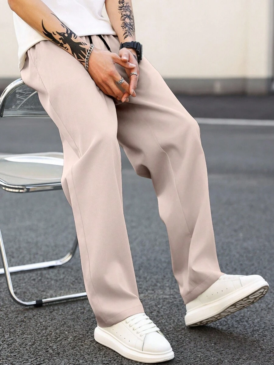 Manfinity Hypemode Men Casual Versatile Commuting Solid Color Pants, Fall - Baby Pink - View 1