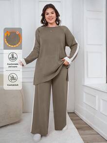 EURMUSE Sweater And Pants Two Pieces Set With Raglan Sleeve - Beige - View 1