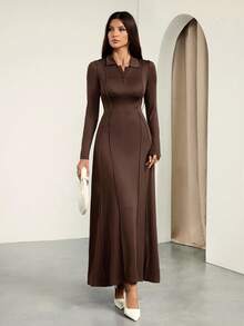 SHEIN Tall Damen Einfarbiges Strickkleid mit Knopfleiste vorne - Kaffeebraun - Übersicht 5