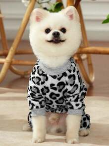 PETSIN 1 Pet Gray Leopard Print Wool Flannel Jumpsuit - Multicolor - View 4