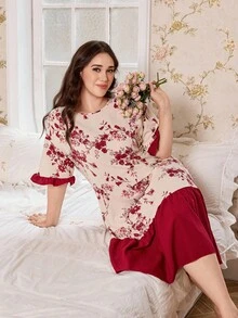 CottageSlumber Đầm ngủ cỡ lớn xếp nếp, in hoa, phối màu, đầm ngủ Moo Moo - Nhiều màu - Xem 4