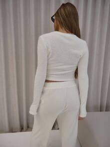 MUSERA Button Down Fluffy Knit Long Sleeve Top Only Cute Classy Sexy Streetwear Fall Autumn Night Out Elegant Holidays Party Spring Summer - White - View 2