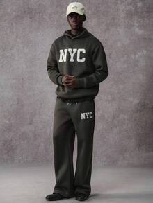 STYNVO Men's Letter Graphic Casual Loose Fit Hoodie & Pants Set, Fall Clothes Winter